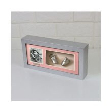 high quality silver color baby first year DIY gift photo frame Baby hand and foot casting  wood shadow box